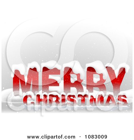 Clipart 3d Red Merry Christmas Greeting With Snow On Gray - Royalty Free Vector Illustration by dero
