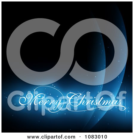 Clipart Blue Merry Christmas Greeting With Swooshes On Dark Blue - Royalty Free Vector Illustration by dero