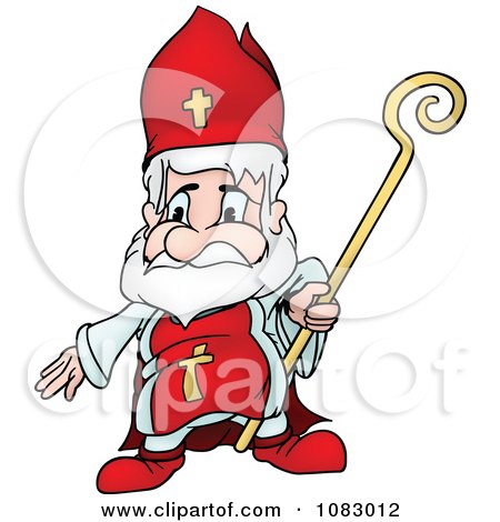 Clipart Saint Nicholas Holding A Staff - Royalty Free Vector Illustration by dero