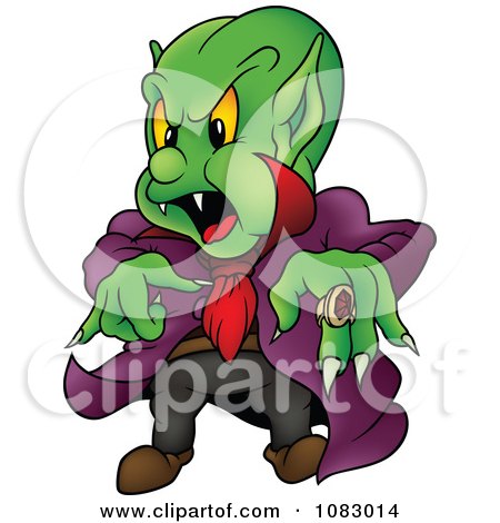 Clipart Green Vampire With A Purple Cape And Large Ring - Royalty Free Vector Illustration by dero