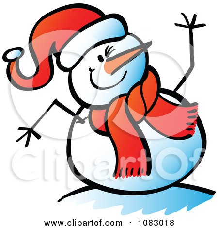 Clipart Expressive Snowman Waving Hello - Royalty Free Vector Illustration by Zooco