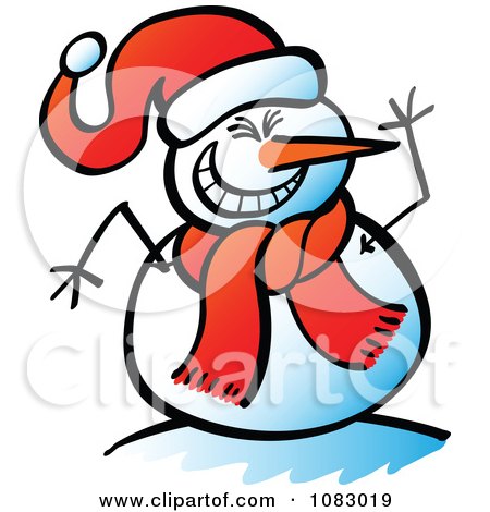 Clipart Expressive Snowman Laughing And Waving - Royalty Free Vector Illustration by Zooco