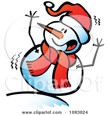 Clipart Expressive Snowman Waving Toppling Over - Royalty Free Vector Illustration by Zooco