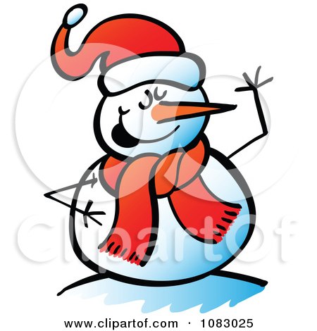 Clipart Expressive Snowman Waving - Royalty Free Vector Illustration by Zooco