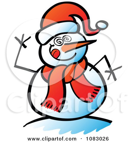 Clipart Expressive Snowman Waving With A Goofy Face - Royalty Free Vector Illustration by Zooco