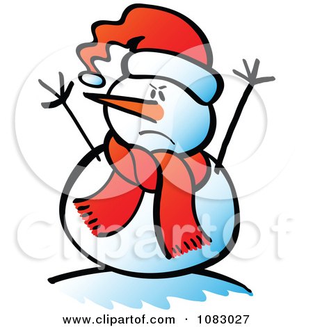 Clipart Expressive Snowman Waving His Arms In The Air - Royalty Free Vector Illustration by Zooco