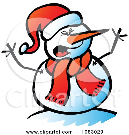 Clipart Expressive Snowman Shouting - Royalty Free Vector Illustration by Zooco