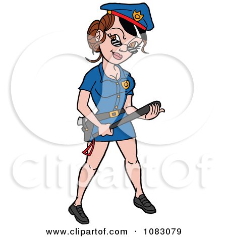 Clipart Sexy Police Woman Holding A Club - Royalty Free Vector Illustration by LaffToon