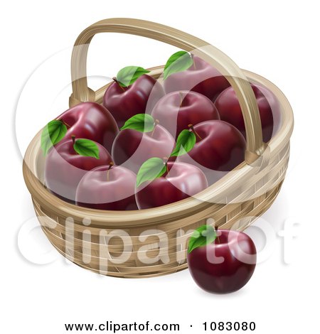 Clipart 3d Basket Full Of Deep Red Apples - Royalty Free Vector Illustration by AtStockIllustration