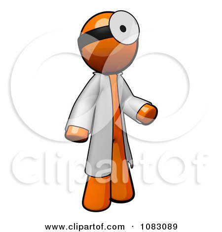 Clipart 3d Orange Man Doctor Wearing A Jacket And Head Mirror - Royalty Free CGI Illustration by Leo Blanchette