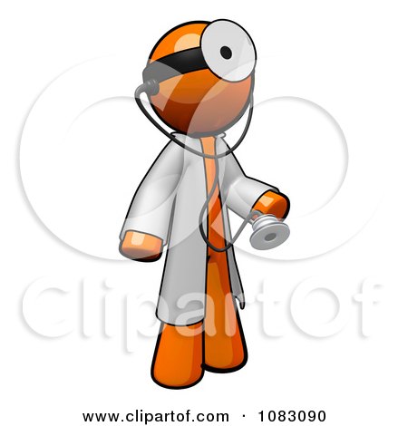 Clipart 3d Orange Man Doctor With A Stethoscope Wearing A Jacket And Head Mirror - Royalty Free CGI Illustration by Leo Blanchette