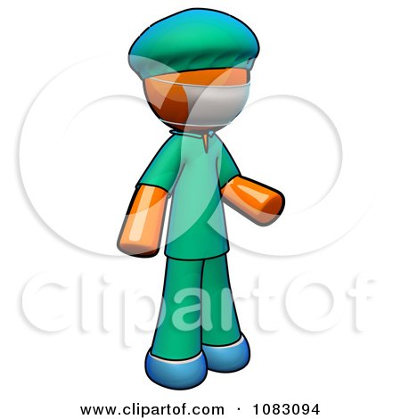 Clipart 3d Orange Man Doctor Wearing A Mask Cap And Booties - Royalty Free CGI Illustration by Leo Blanchette