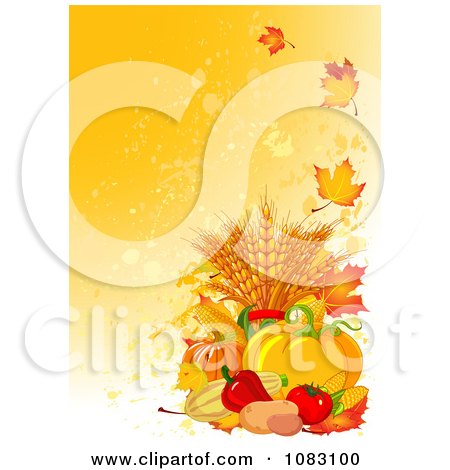 Clipart Grungy Autumn Background With Harvest Veggies - Royalty Free Vector Illustration by Pushkin