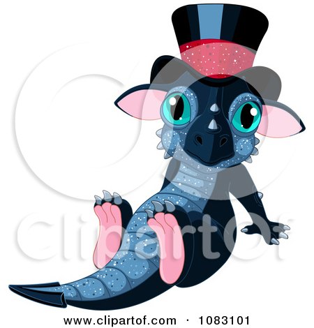 Clipart New Year Dragon Sitting With A Hat On - Royalty Free Vector Illustration by Pushkin