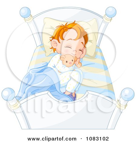 Clipart Boy Sleeping In Bed With A Stuffed Animal - Royalty Free Vector Illustration by Pushkin