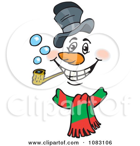 Clipart Christmas Snowman Face Smoking A Pipe - Royalty Free Vector Illustration by Dennis Holmes Designs