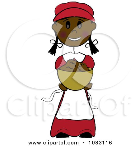 Clipart Thanksgiving Stick Pilgrim Girl Holding Stuffing - Royalty Free Vector Illustration by Pams Clipart