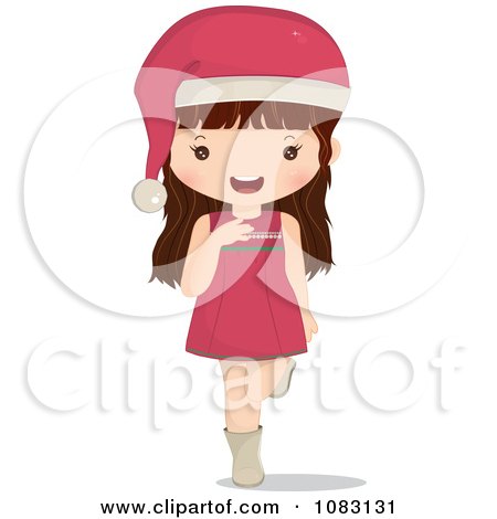 Clipart Brunette Christmas Girl Lifting Her Leg - Royalty Free Vector Illustration by Melisende Vector