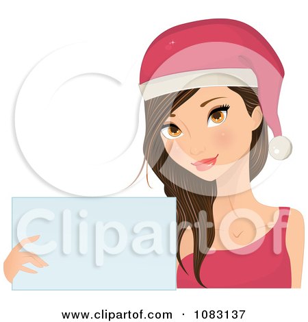 Clipart Christmas Woman Holding A Blank Sign - Royalty Free Vector Illustration by Melisende Vector