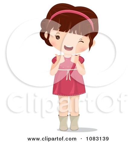 Clipart Cute Brunette Girl Holding Two Thumbs Up - Royalty Free Vector Illustration by Melisende Vector