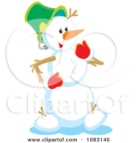 Clipart Happy Snowman With Red Mittens - Royalty Free Vector ...