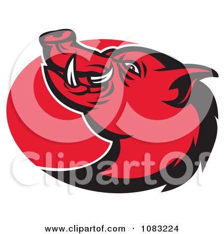 Clipart Retro Red Razorback Pig And Oval - Royalty Free Vector Illustration by patrimonio