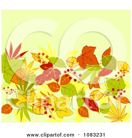 Clipart Background Of Autumn Leaves On Green - Royalty Free Vector Illustration by Vector Tradition SM