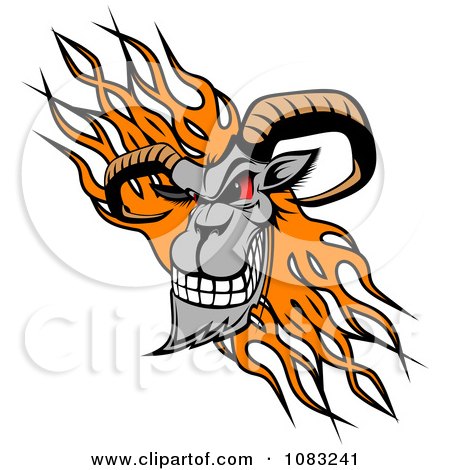 Clipart Evil Ram Head Over Orange Flames - Royalty Free Vector Illustration by Vector Tradition SM