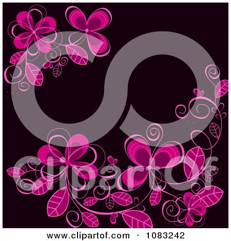 Clipart Pink Flowers On Black - Royalty Free Vector Illustration by Vector Tradition SM