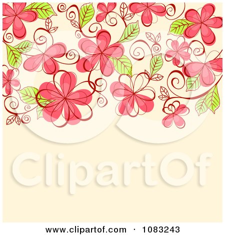 Clipart Pink Flowers On Beige - Royalty Free Vector Illustration by Vector Tradition SM