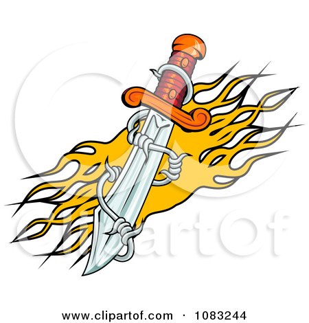 Clipart Dagger With Barbed Wire And Yellow Flames - Royalty Free Vector Illustration by Vector Tradition SM