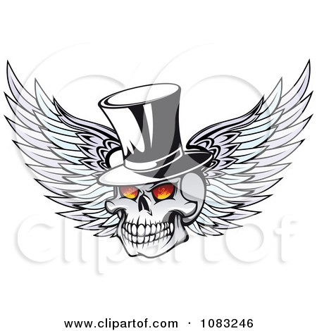 Clipart Winged Skull With Fiery Eyes And A Top Hat - Royalty Free Vector Illustration by Vector Tradition SM