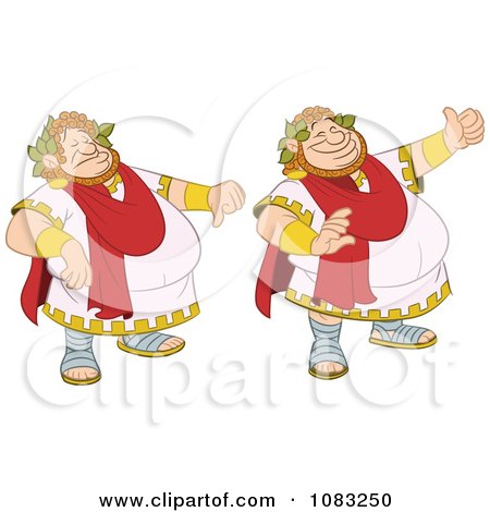 Clipart Chubby Roman Emperor Holding A Thumb Up And A Thumb Down - Royalty Free Vector Illustration by Frisko