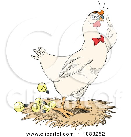 Clipart Chicken Popping Out Lightbulb Ideas In A Nest - Royalty Free Vector Illustration by Frisko