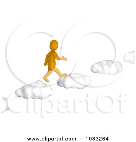 Clipart 3d Anaranjado Orange Man Walking On Cloud Steps - Royalty Free CGI Illustration by Jiri Moucka