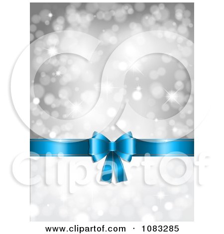 Clipart 3d Christmas Gift Bow And Silver Sparkle Background - Royalty Free Vector Illustration by KJ Pargeter