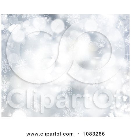 Clipart Silver Background Of Snowflakes And Sparkles - Royalty Free Illustration by KJ Pargeter