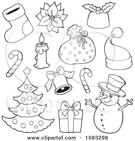 Clipart Outlined Christmas Items - Royalty Free Vector Illustration by visekart