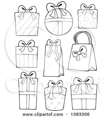 Clipart Outlined Christmas Gifts - Royalty Free Vector Illustration by visekart