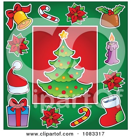 Clipart Christmas Tree With A Xmas Item Border - Royalty Free Vector Illustration by visekart