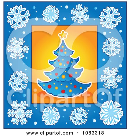 Clipart Blue Christmas Tree With A Snowflake Border - Royalty Free Vector Illustration by visekart