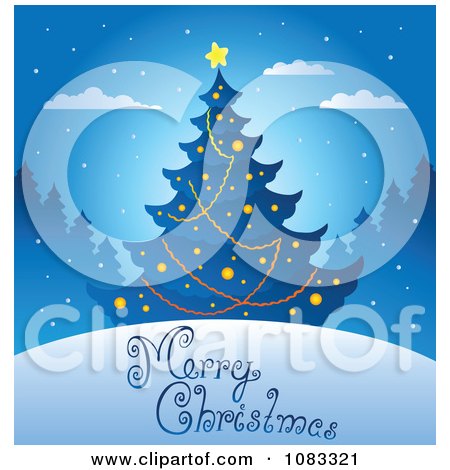 Clipart Blue Merry Christmas Tree Greeting - Royalty Free Vector Illustration by visekart