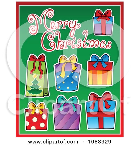 Clipart Merry Christmas Greeting With Gift Boxes - Royalty Free Vector Illustration by visekart