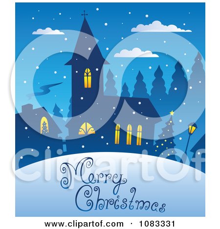 Clipart Merry Christmas Church Greeting - Royalty Free Vector Illustration by visekart