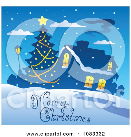 Clipart Merry Christmas Village Greeting - Royalty Free Vector Illustration by visekart