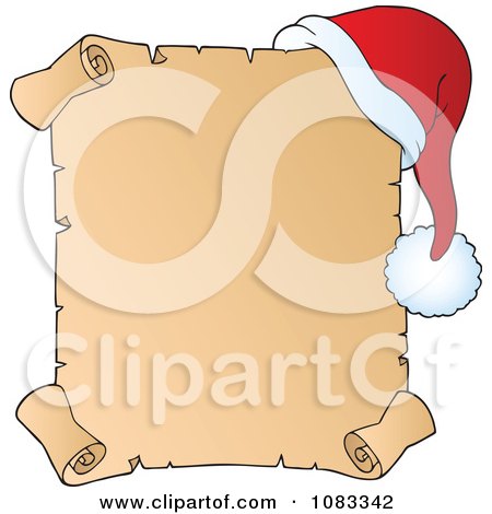 Clipart Christmas Parchment Page With A Santa Hat - Royalty Free Vector Illustration by visekart