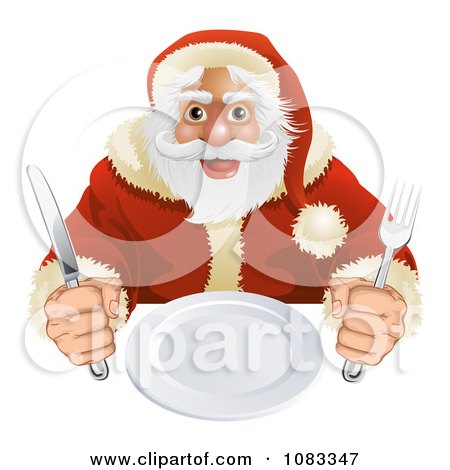 Clipart Hungry Santa Seated With A Blank Plate - Royalty Free Vector Illustration by AtStockIllustration