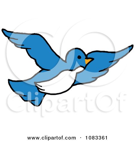 Clipart Blue And White Bird In Flight - Royalty Free Vector Illustration by LaffToon