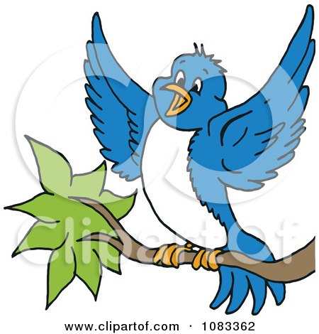 Clipart Blue Bird Landing On A Branch - Royalty Free Vector Illustration by LaffToon
