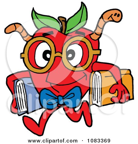 Clipart Smart Apple With A Worm And Books - Royalty Free Vector Illustration by LaffToon
